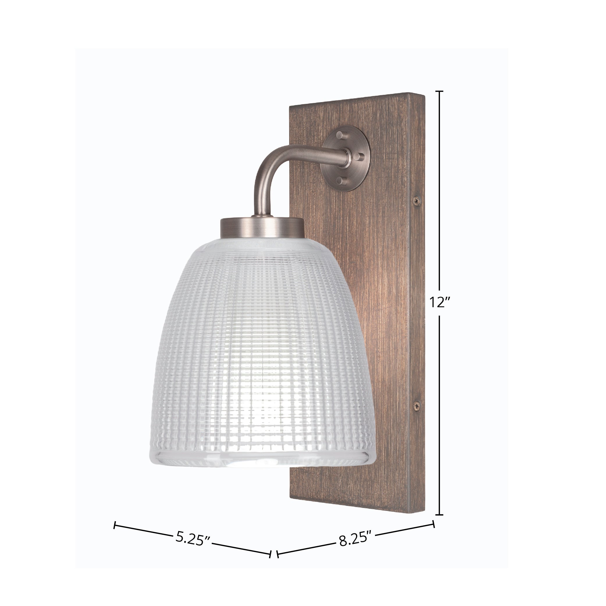 Oxbridge One Light Wall Sconce in Graphite & Painted Distressed Wood-look Metal with 5" Clear Ribbed Shade