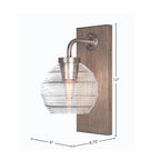 Oxbridge One Light Wall Sconce in Graphite & Painted Distressed Wood-look Metal with 6" Clear Ribbed Shade