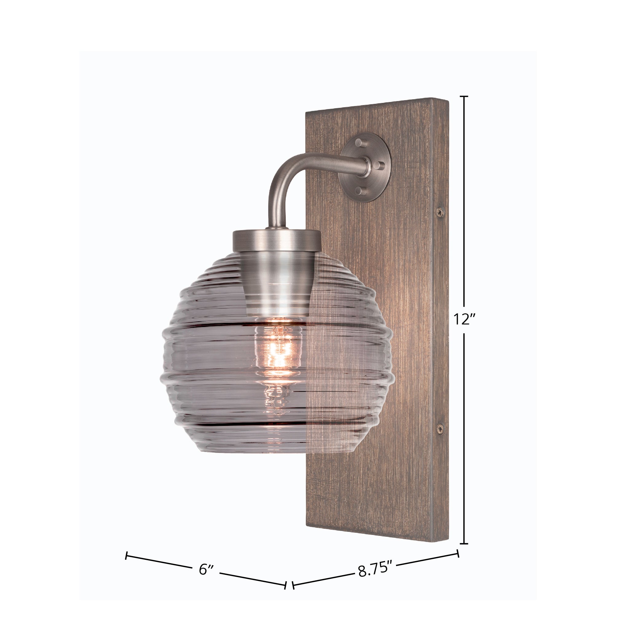 Oxbridge One Light Wall Sconce in Graphite & Painted Distressed Wood-look Metal with 6" Smoke Ribbed Shade