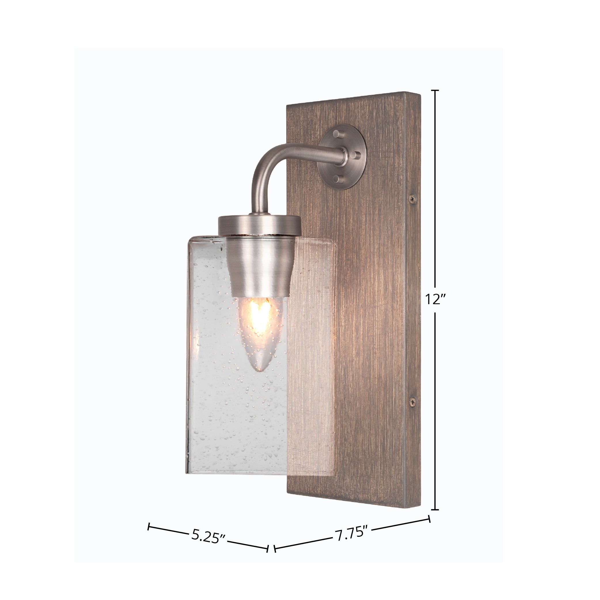 Oxbridge One Light Wall Sconce in Graphite & Painted Distressed Wood-look Metal with 4" Square Clear Bubble Shade
