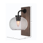 Oxbridge One Light Wall Sconce in Matte Black & Painted Distressed Wood-look Metal with 7" Clear Bubble Shade