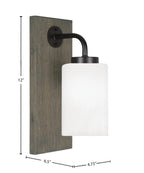 Oxbridge One Light Wall Sconce in Matte Black & Painted Distressed Wood-look Metal with 4" White Marble Shade