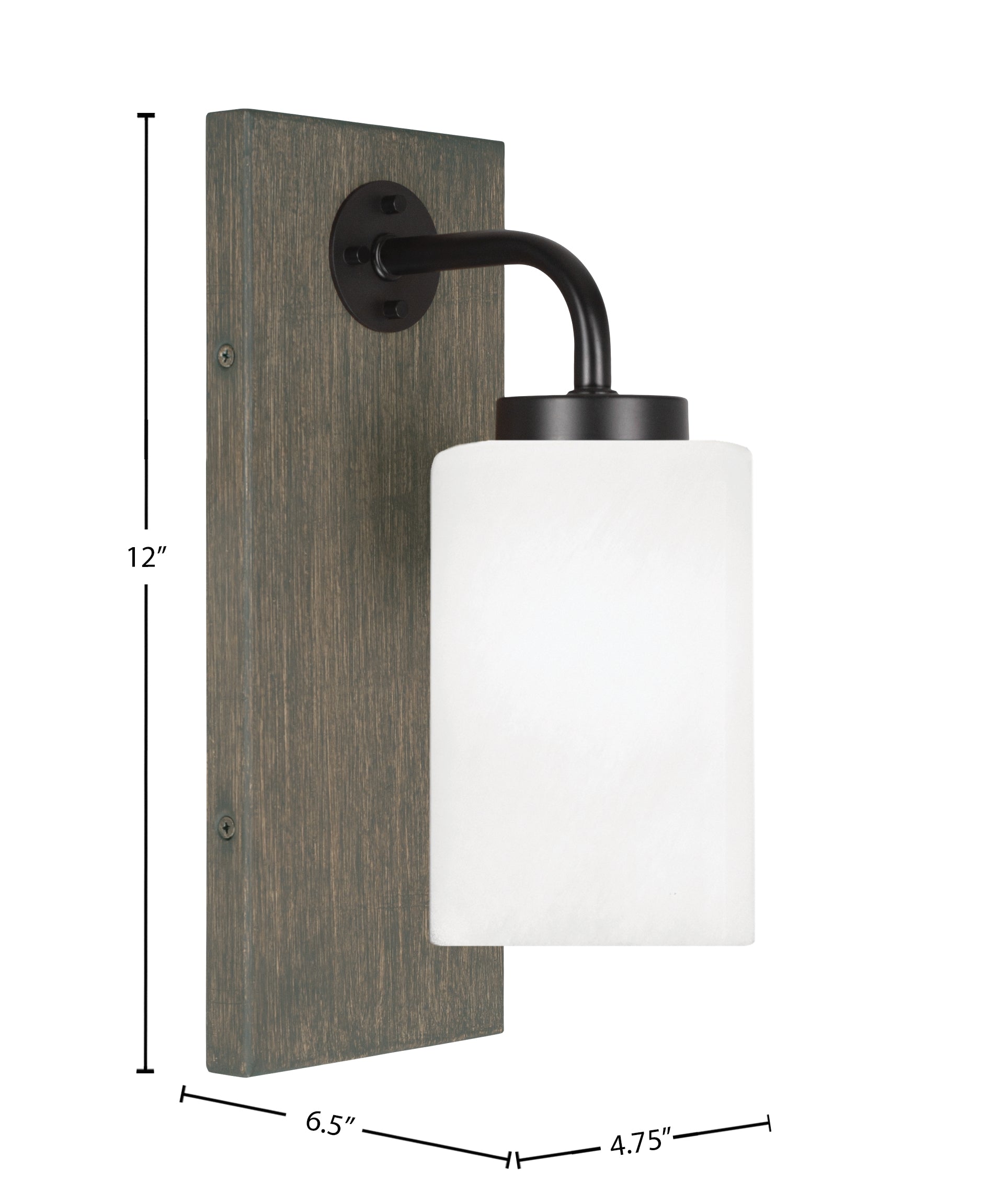 Oxbridge One Light Wall Sconce in Matte Black & Painted Distressed Wood-look Metal with 4" White Marble Shade