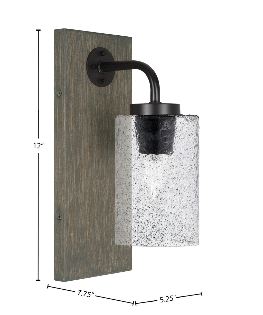 Oxbridge One Light Wall Sconce in Matte Black & Painted Distressed Wood-look Metal with 4" Smoke Bubble Shade