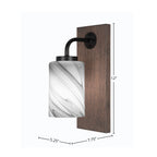Oxbridge One Light Wall Sconce in Matte Black & Painted Distressed Wood-look Metal with 4" Onyx Swirl Shade