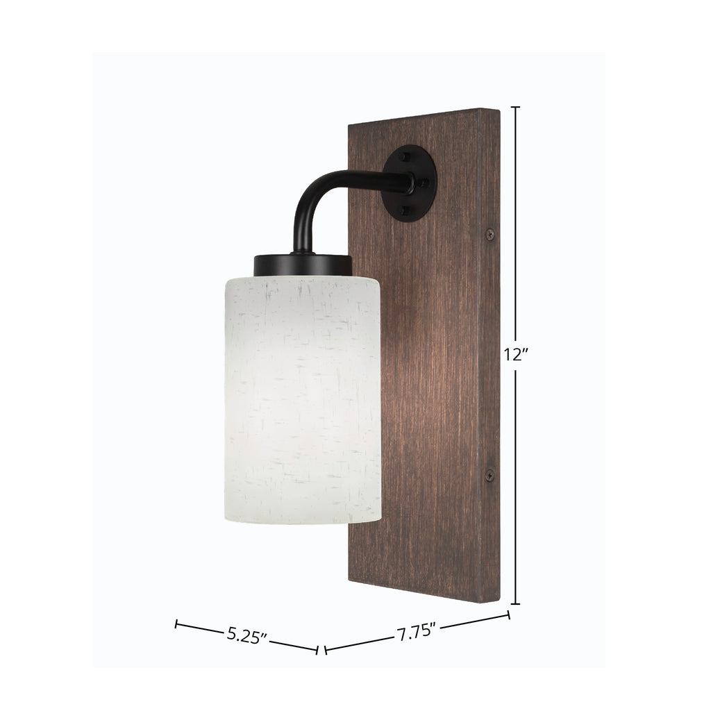 Oxbridge One Light Wall Sconce in Matte Black & Painted Distressed Wood-look Metal with 4" White Muslin Shade