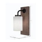 Oxbridge One Light Wall Sconce in Matte Black & Painted Distressed Wood-look Metal with 4" White Muslin Shade