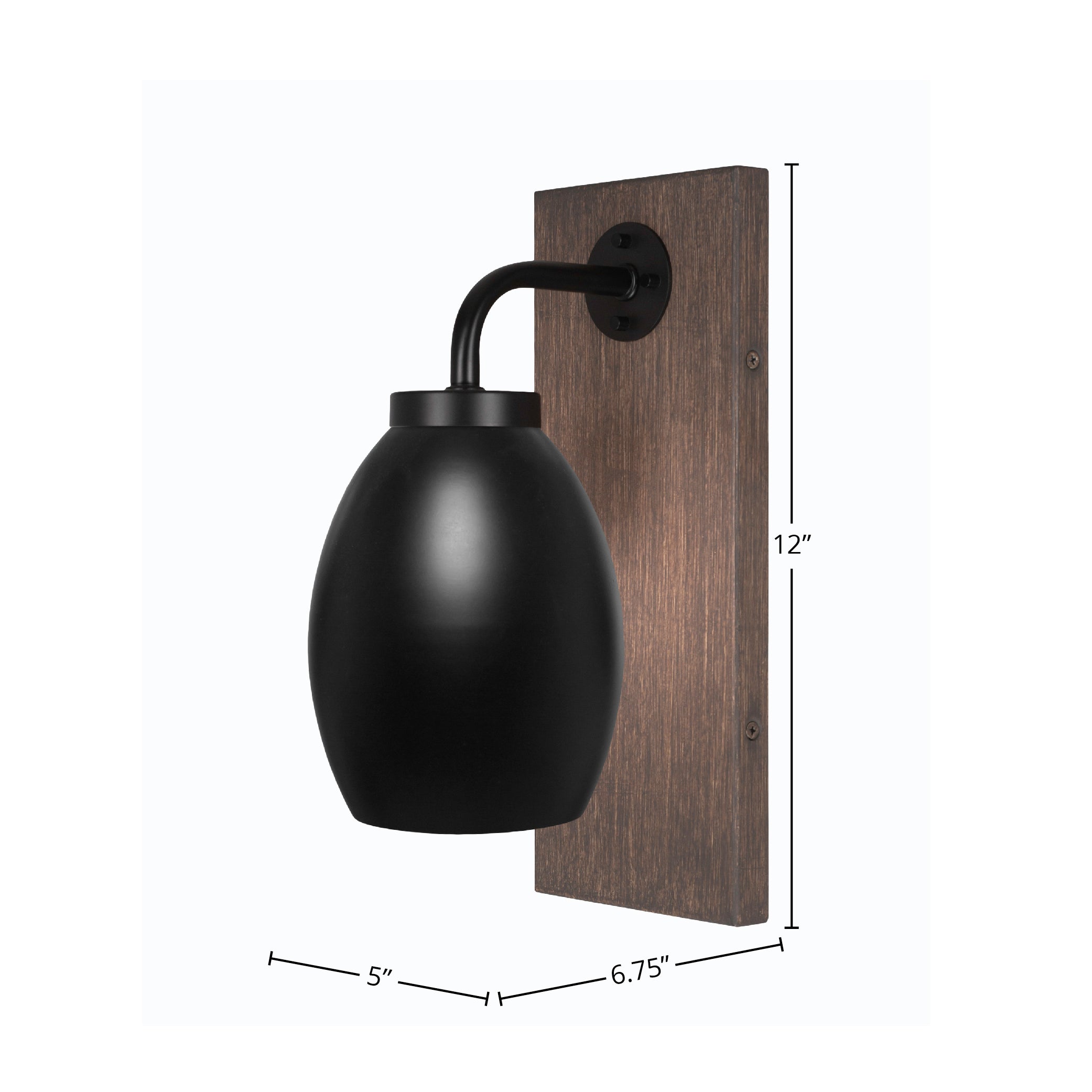 Oxbridge One Light Wall Sconce in Matte Black & Painted Distressed Wood-look Metal with 5" Matte Black Oval Metal Shade Shade