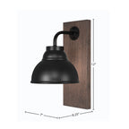 Oxbridge One Light Wall Sconce in Matte Black & Painted Distressed Wood-look Metal with 7" Matte Black Double Bubble Metal Shade Shade