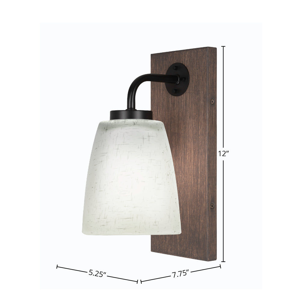 Oxbridge One Light Wall Sconce in Matte Black & Painted Distressed Wood-look Metal with 4.5" Square White Muslin Shade