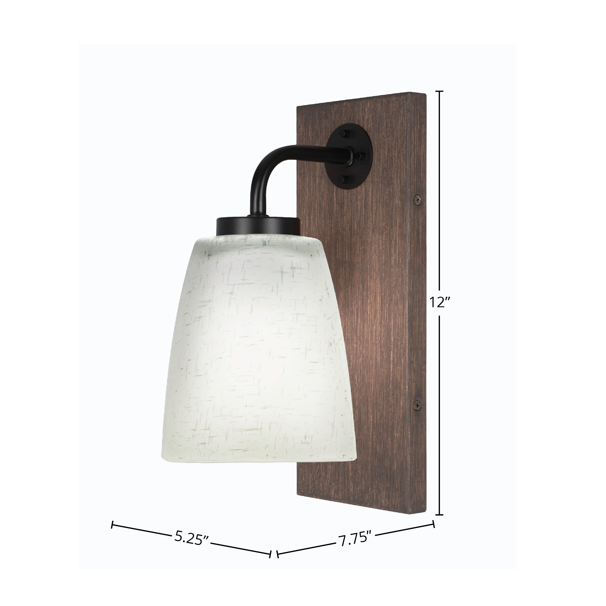 Oxbridge One Light Wall Sconce in Matte Black & Painted Distressed Wood-look Metal with 4.5" Square White Muslin Shade