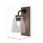 Oxbridge One Light Wall Sconce in Matte Black & Painted Distressed Wood-look Metal with 4.5" Square Clear Bubble Shade