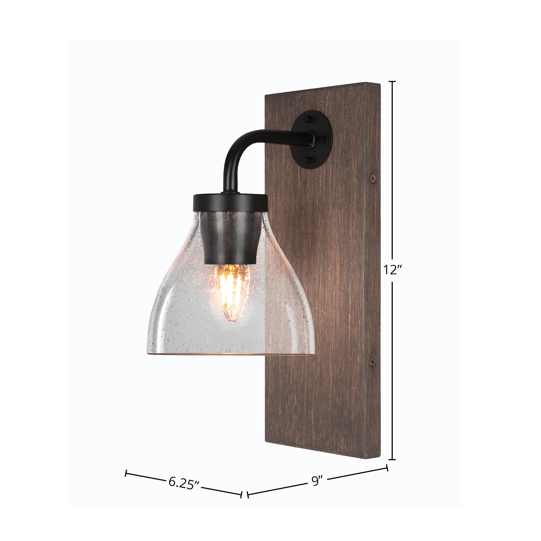 Oxbridge One Light Wall Sconce in Matte Black & Painted Distressed Wood-look Metal with 6.25" Clear Bubble Shade
