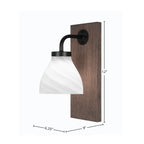 Oxbridge One Light Wall Sconce in Matte Black & Painted Distressed Wood-look Metal with 6.25" White Marble Shade