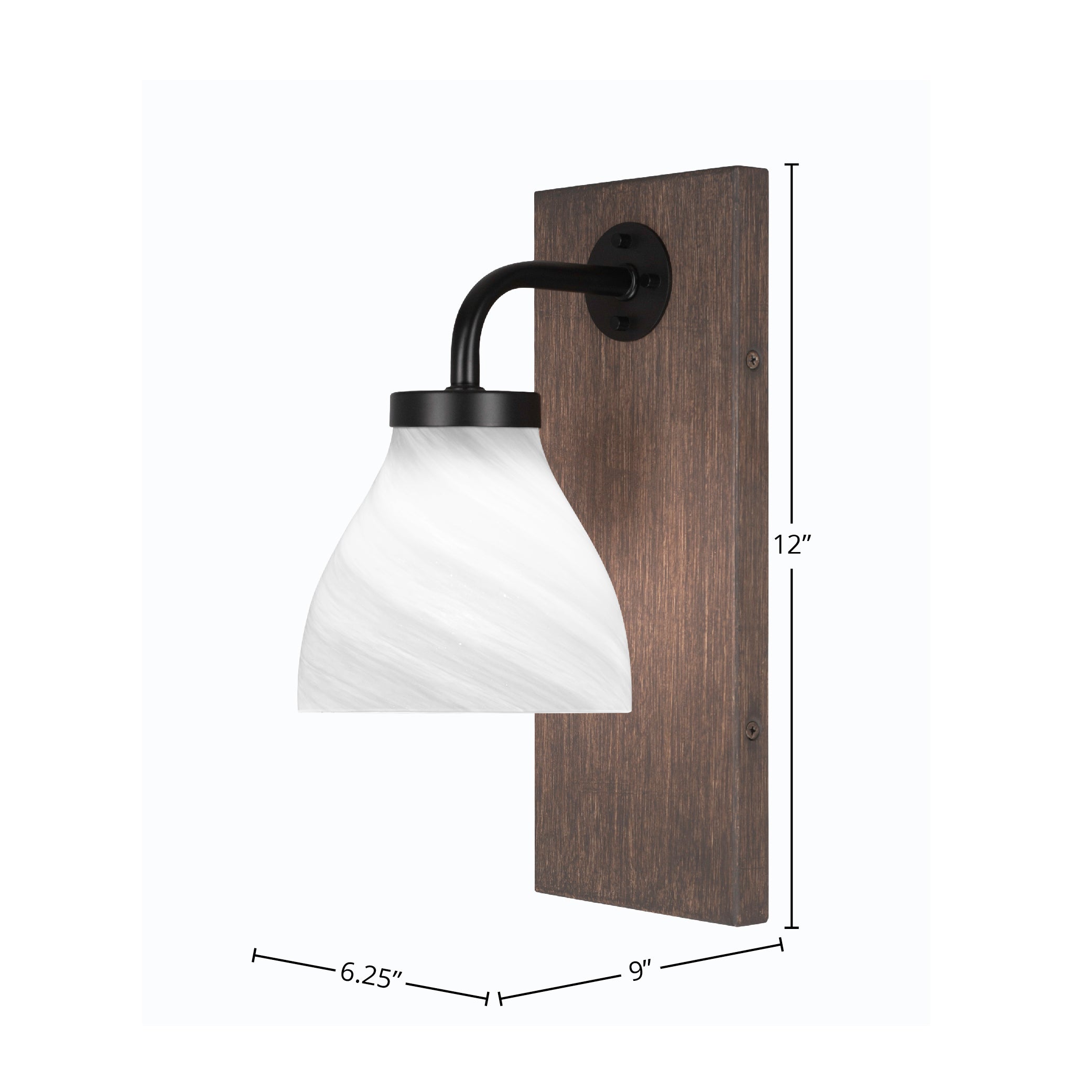 Oxbridge One Light Wall Sconce in Matte Black & Painted Distressed Wood-look Metal with 6.25" White Marble Shade