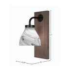 Oxbridge One Light Wall Sconce in Matte Black & Painted Distressed Wood-look Metal with 6.25" Onyx Swirl Shade