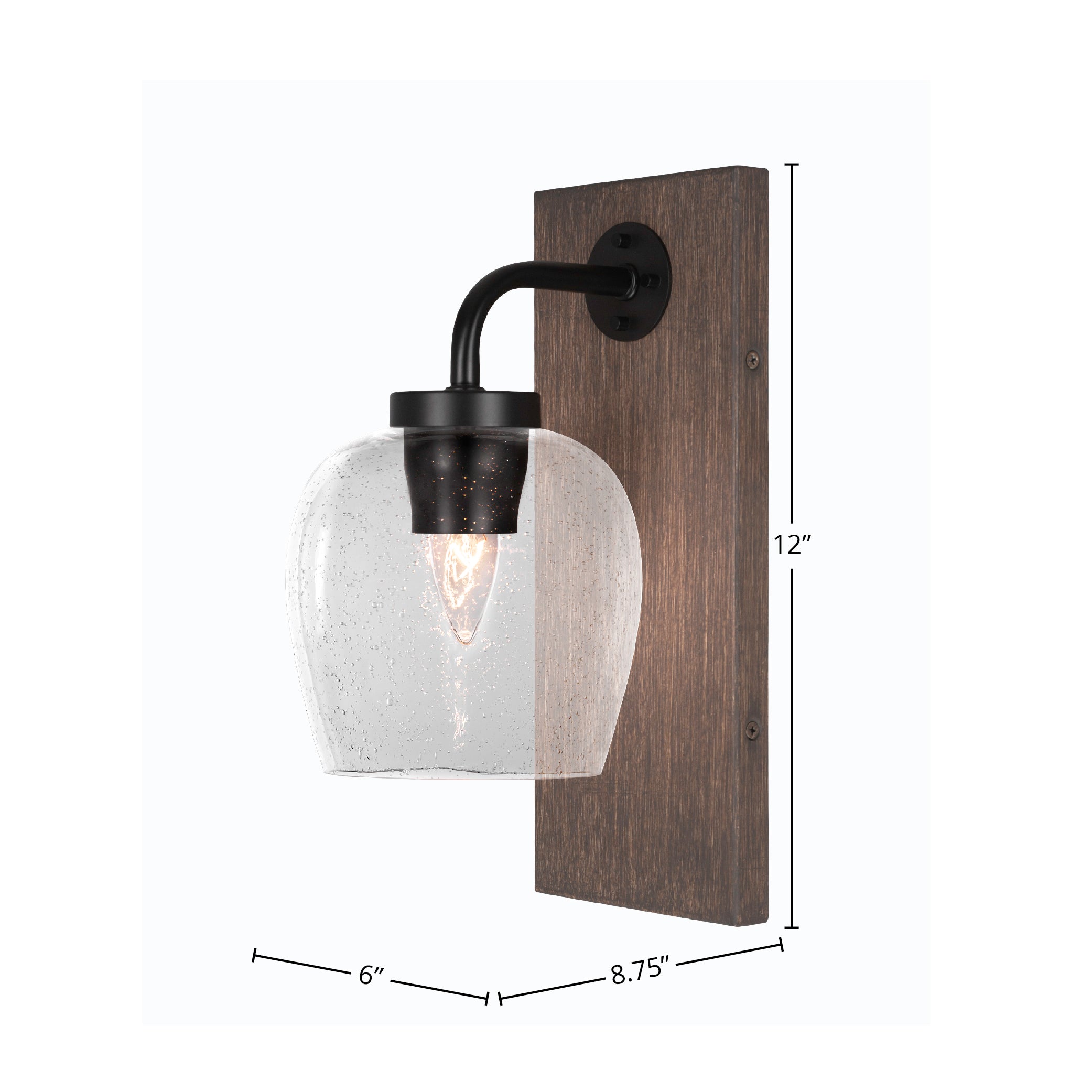Oxbridge One Light Wall Sconce in Matte Black & Painted Distressed Wood-look Metal with 6" Clear Bubble Shade