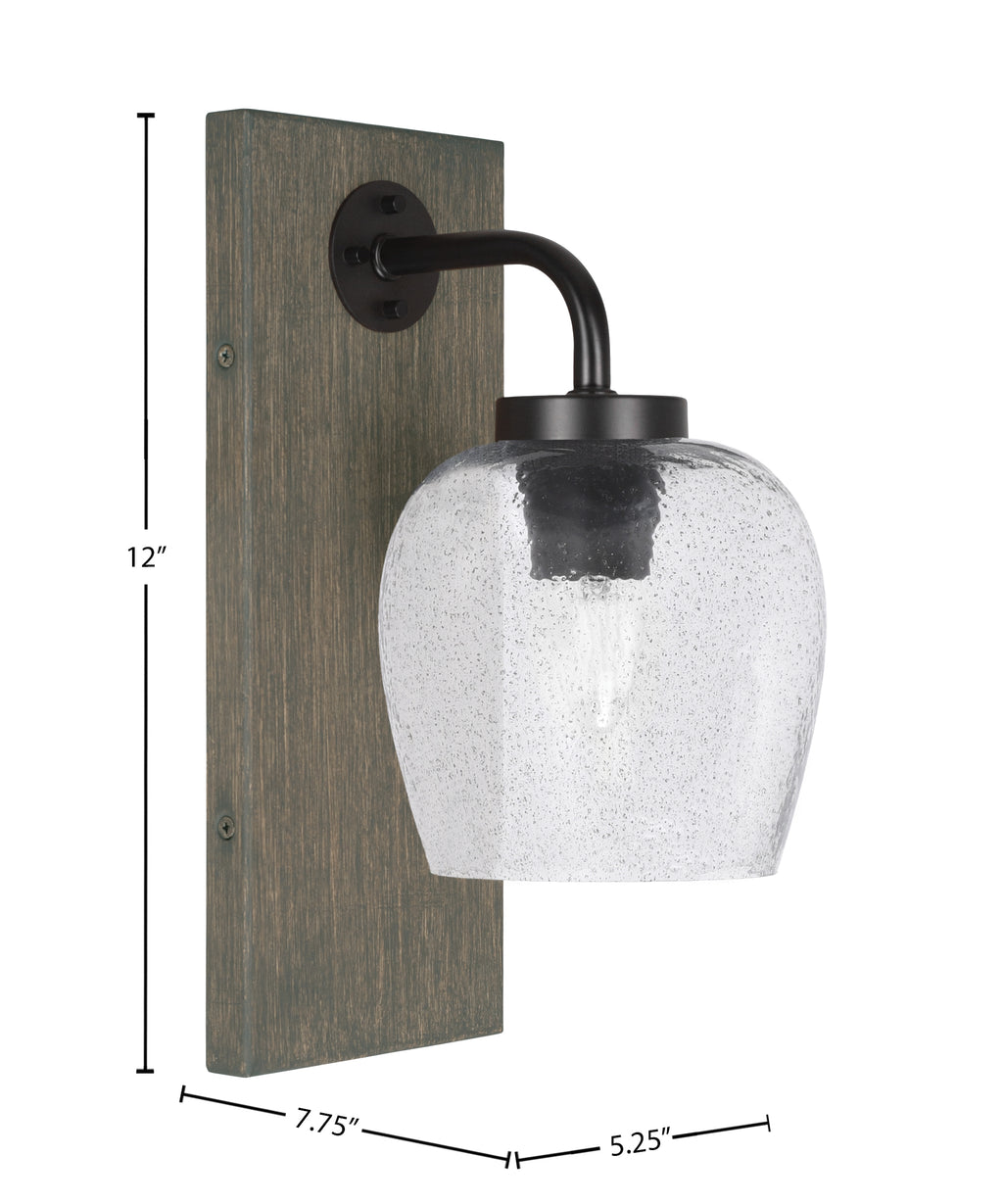 Oxbridge One Light Wall Sconce in Matte Black & Painted Distressed Wood-look Metal with 6" Smoke Bubble Shade
