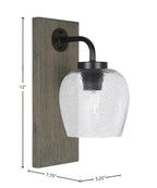 Oxbridge One Light Wall Sconce in Matte Black & Painted Distressed Wood-look Metal with 6" Smoke Bubble Shade