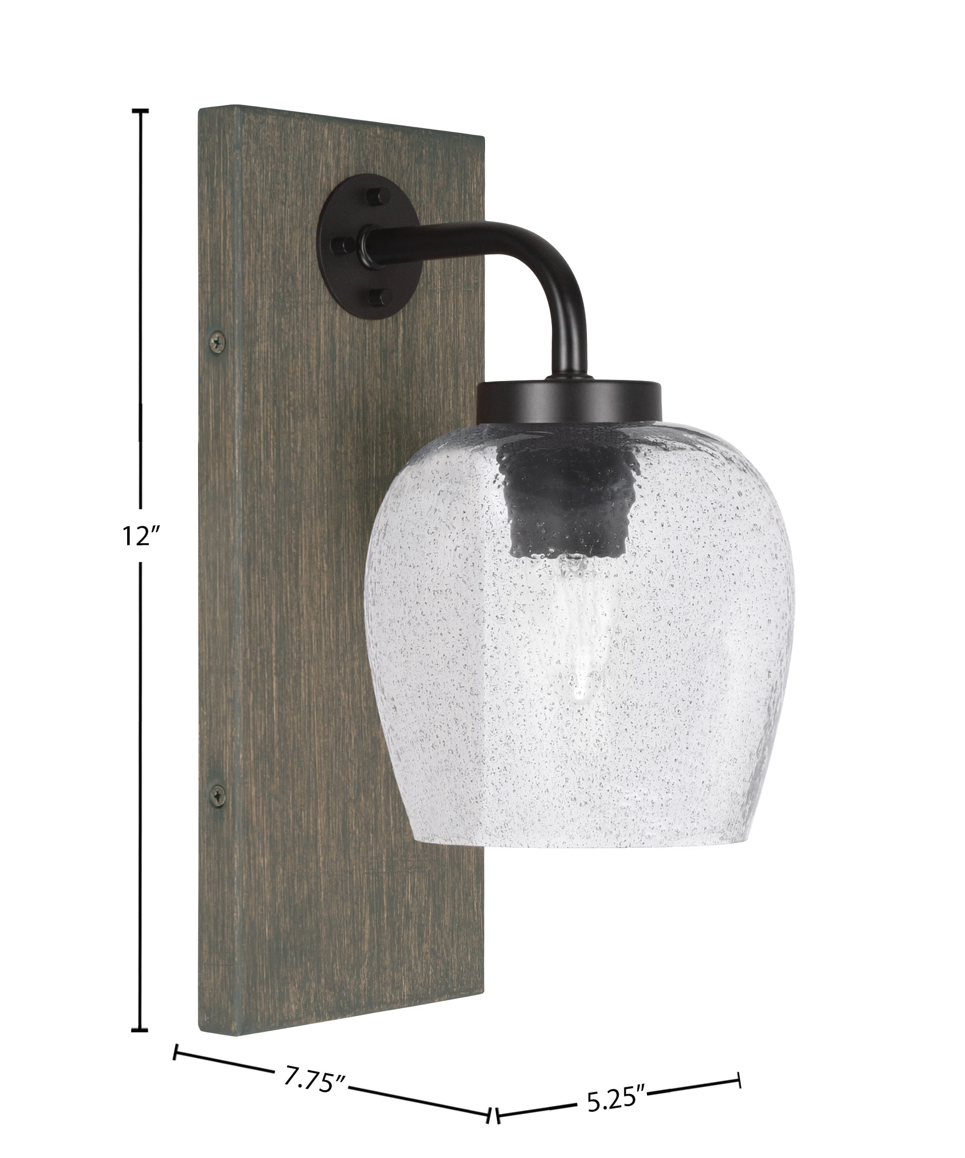 Oxbridge One Light Wall Sconce in Matte Black & Painted Distressed Wood-look Metal with 6" Smoke Bubble Shade