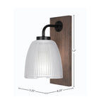 Oxbridge One Light Wall Sconce in Matte Black & Painted Distressed Wood-look Metal with 5" Clear Ribbed Shade