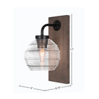 Oxbridge One Light Wall Sconce in Matte Black & Painted Distressed Wood-look Metal with 6" Clear Ribbed Shade