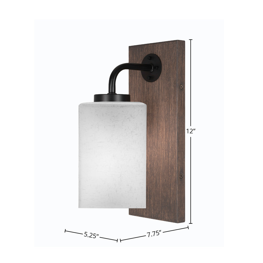 Oxbridge One Light Wall Sconce in Matte Black & Painted Distressed Wood-look Metal with 4" Square White Muslin Shade