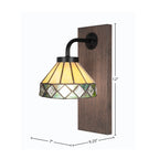 Oxbridge One Light Wall Sconce in Matte Black & Painted Distressed Wood-look Metal with 7" Diamond Peak Art Glass Shade