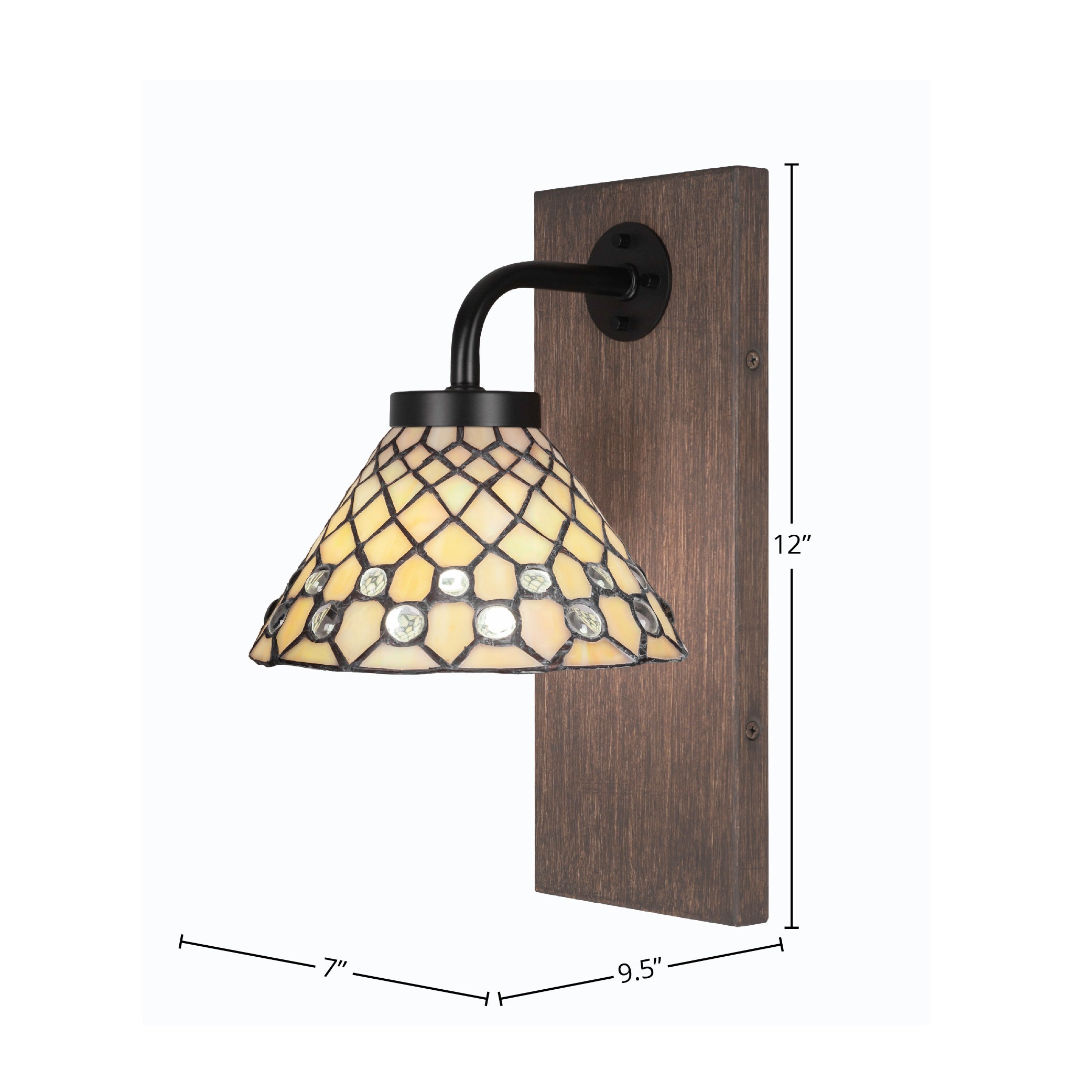 Oxbridge One Light Wall Sconce in Matte Black & Painted Distressed Wood-look Metal with 7" Starlight Art Glass Shade