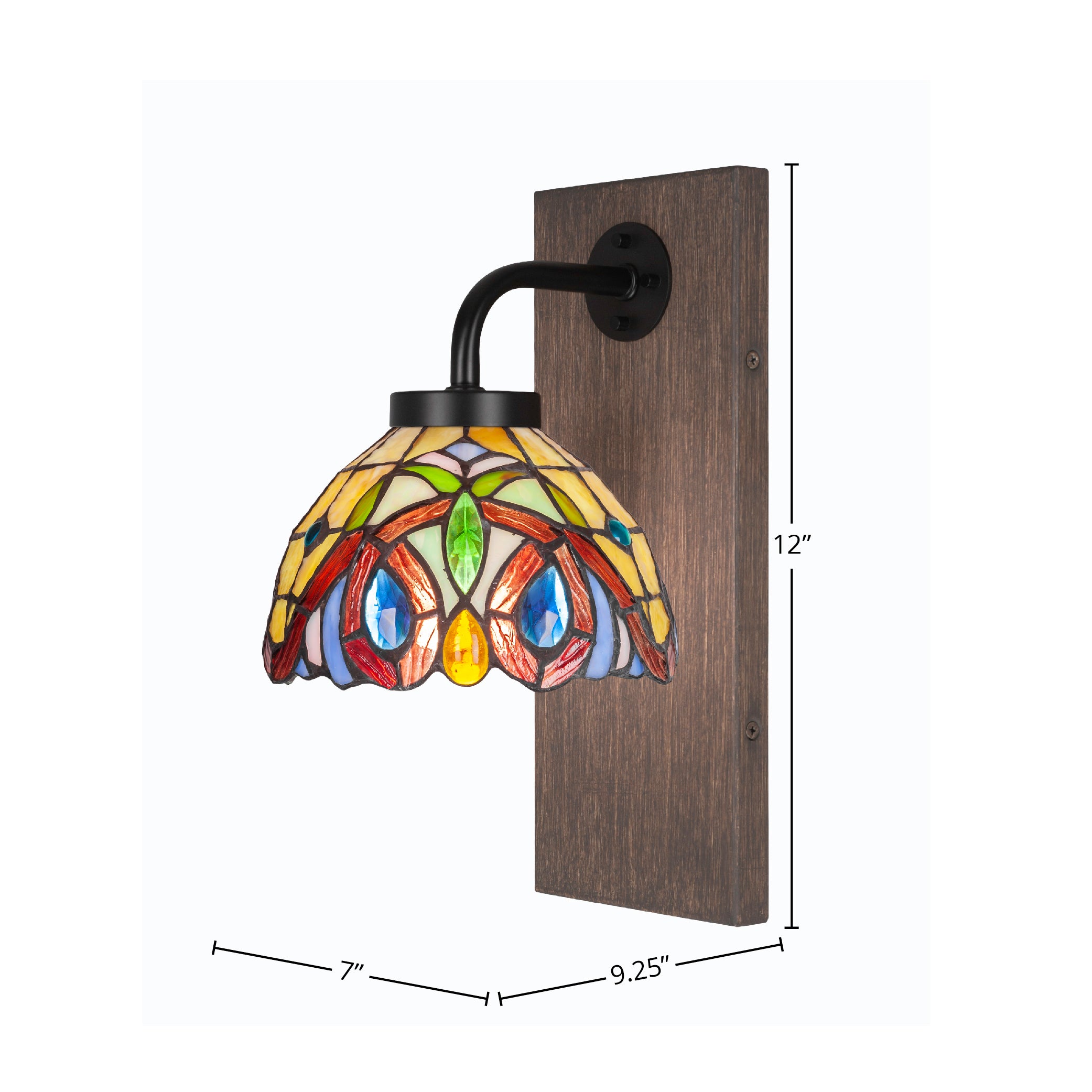 Oxbridge One Light Wall Sconce in Matte Black & Painted Distressed Wood-look Metal with 7" Lynx Art Glass Shade
