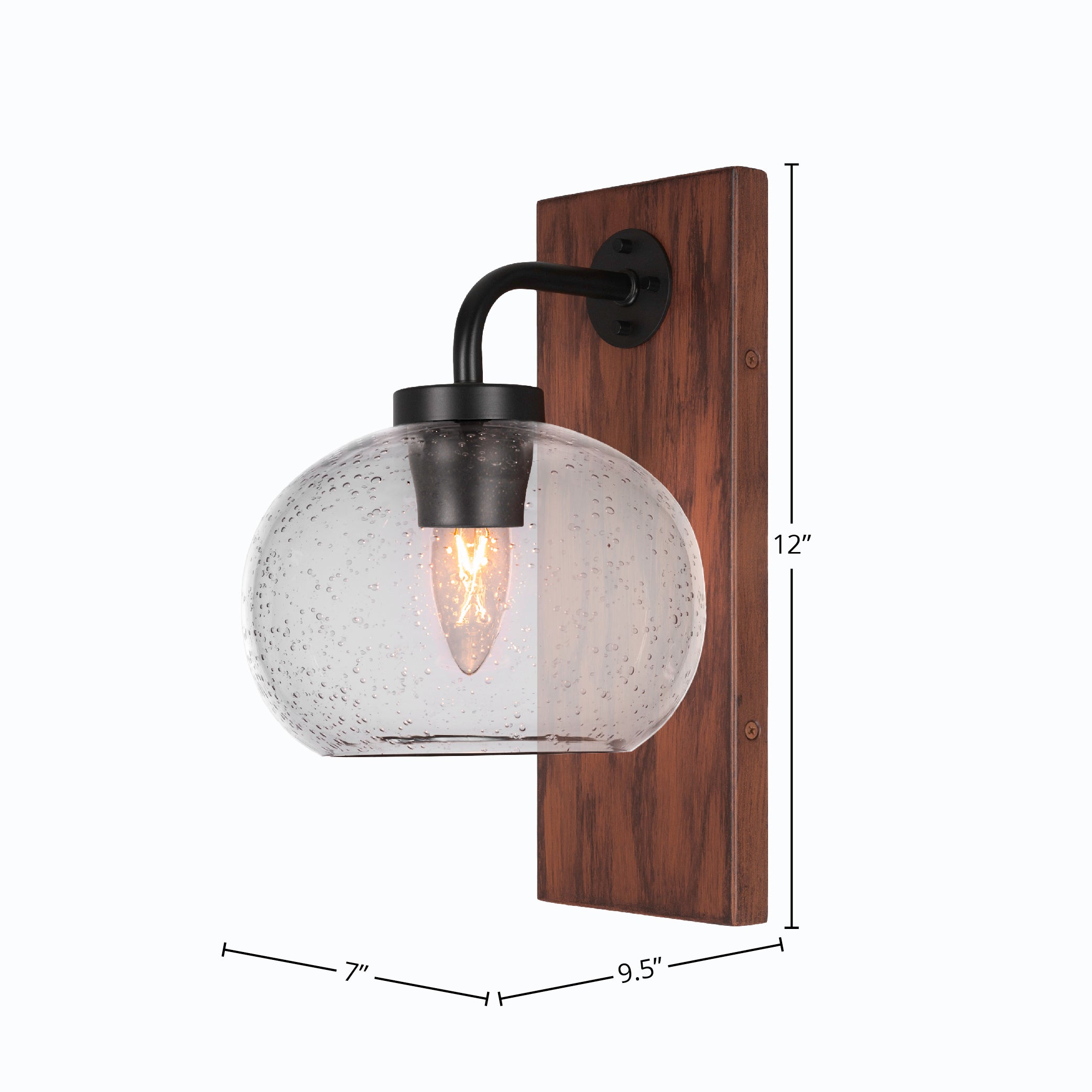 Oxbridge One Light Wall Sconce in Matte Black & Painted Wood-look Metal with 7" Clear Bubble Shade