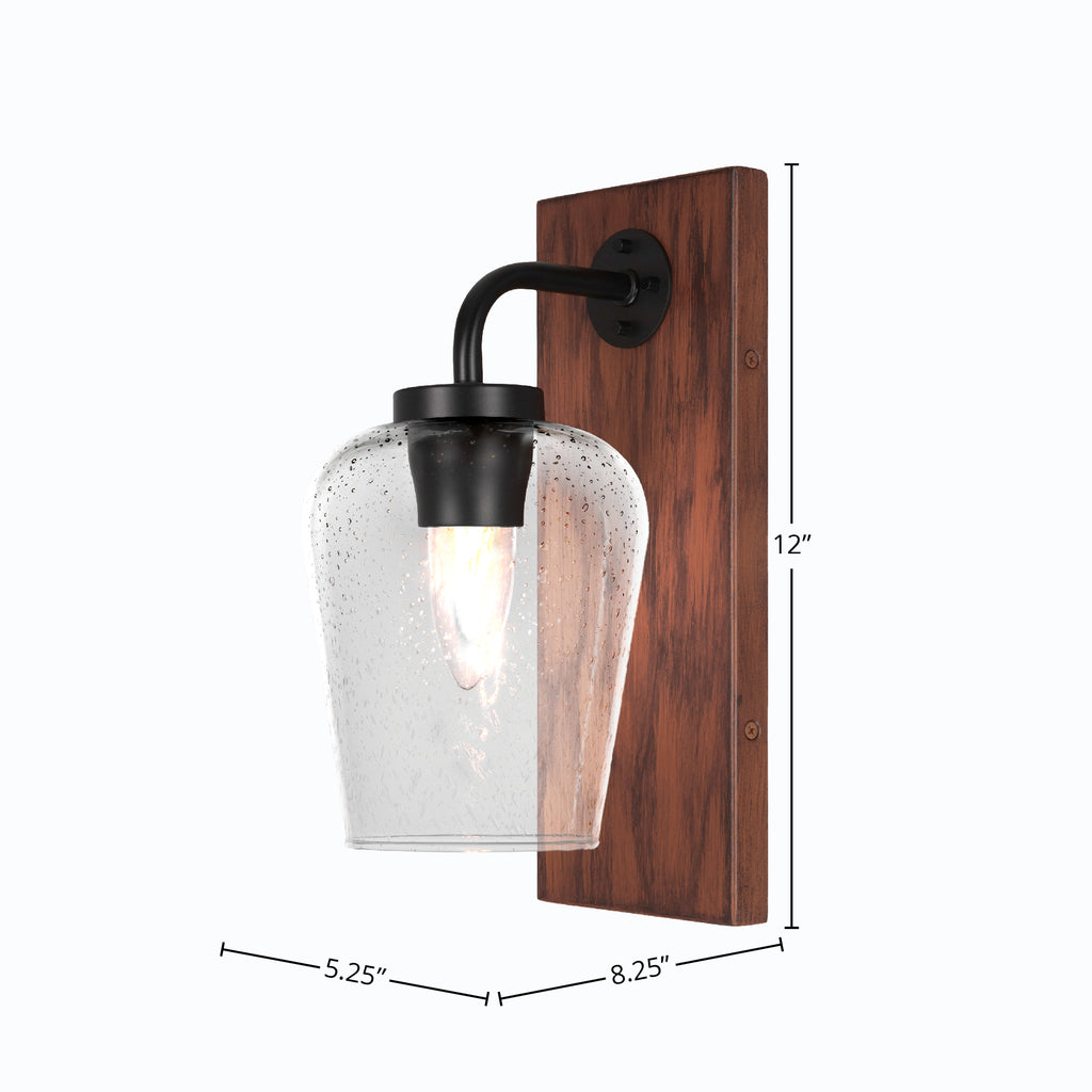 Oxbridge One Light Wall Sconce in Matte Black & Painted Wood-look Metal with 5" Clear Bubble Shade