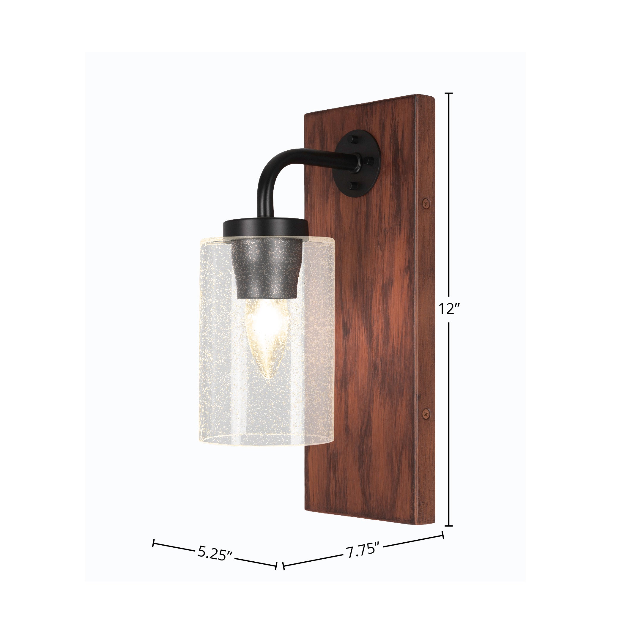 Oxbridge One Light Wall Sconce in Matte Black & Painted Wood-look Metal with 4" Clear Bubble Shade