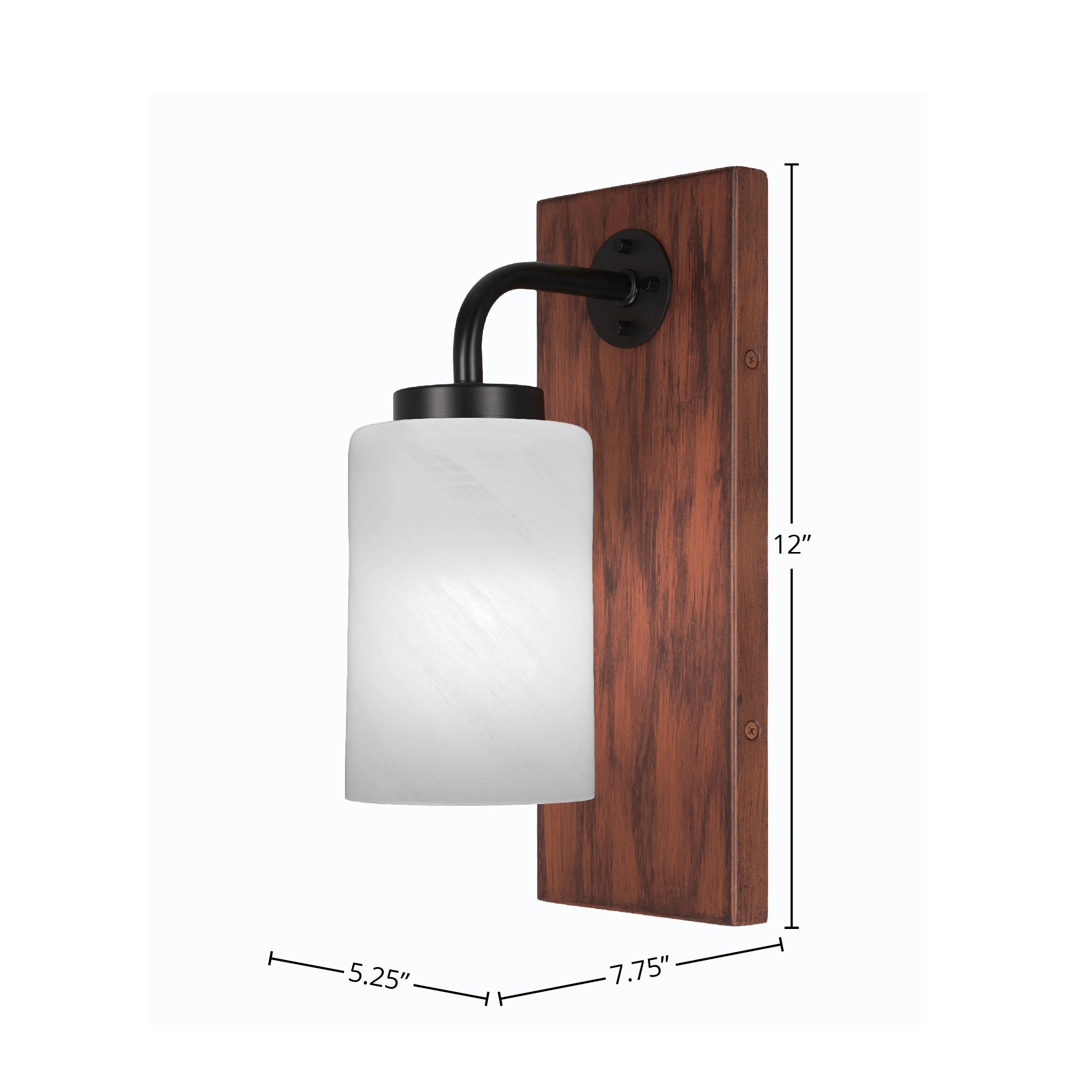 Oxbridge One Light Wall Sconce in Matte Black & Painted Wood-look Metal with 4" White Marble Shade