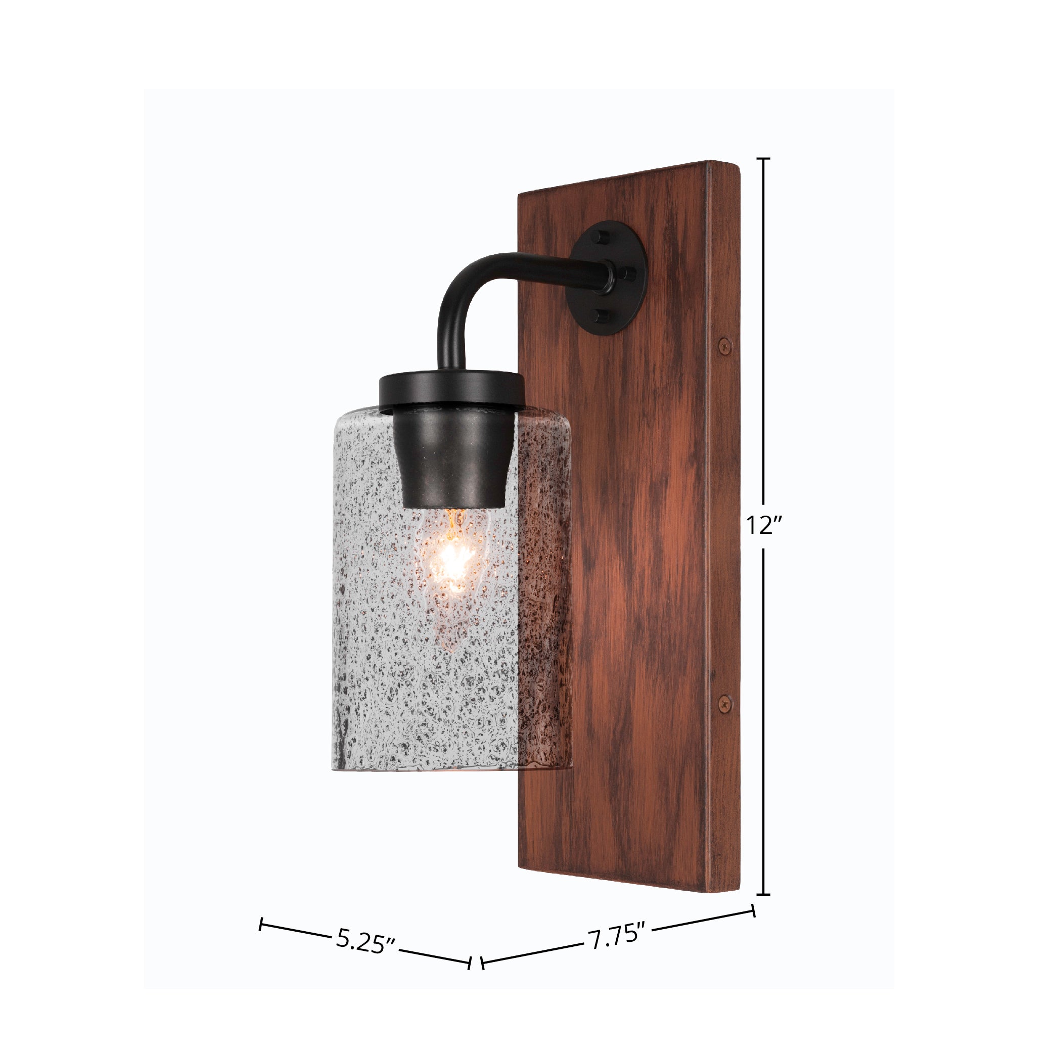 Oxbridge One Light Wall Sconce in Matte Black & Painted Wood-look Metal with 4" Smoke Bubble Shade