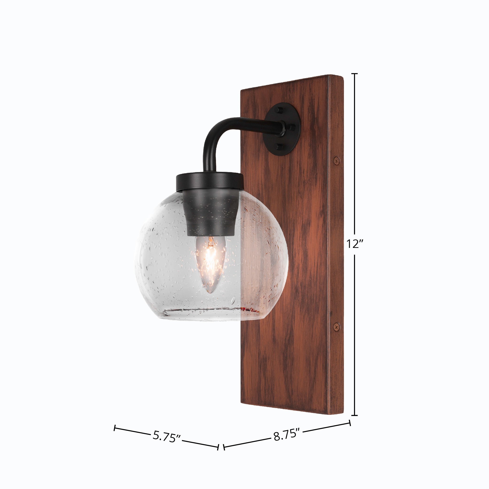 Oxbridge One Light Wall Sconce in Matte Black & Painted Wood-look Metal with 5.75" Clear Bubble Shade