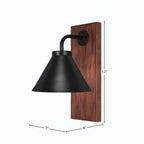 Oxbridge One Light Wall Sconce in Matte Black & Painted Wood-look Metal with 7" Matte Black Cone Metal Shade Shade