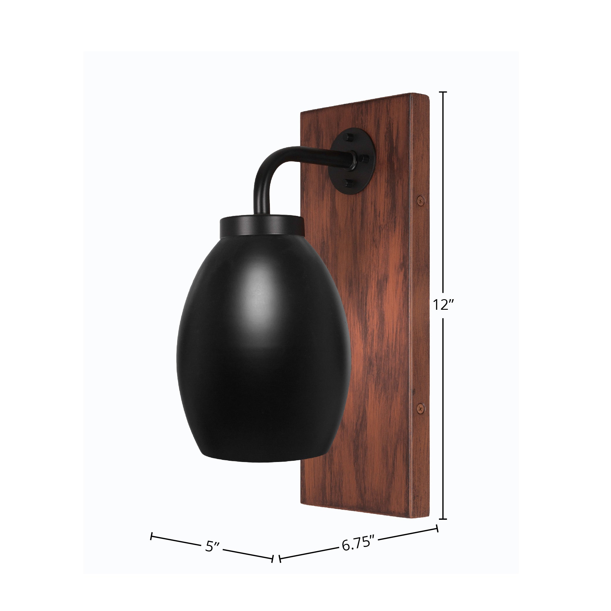Oxbridge One Light Wall Sconce in Matte Black & Painted Wood-look Metal with 5" Matte Black Oval Metal Shade Shade