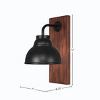 Oxbridge One Light Wall Sconce in Matte Black & Painted Wood-look Metal with 7" Matte Black Double Bubble Metal Shade Shade