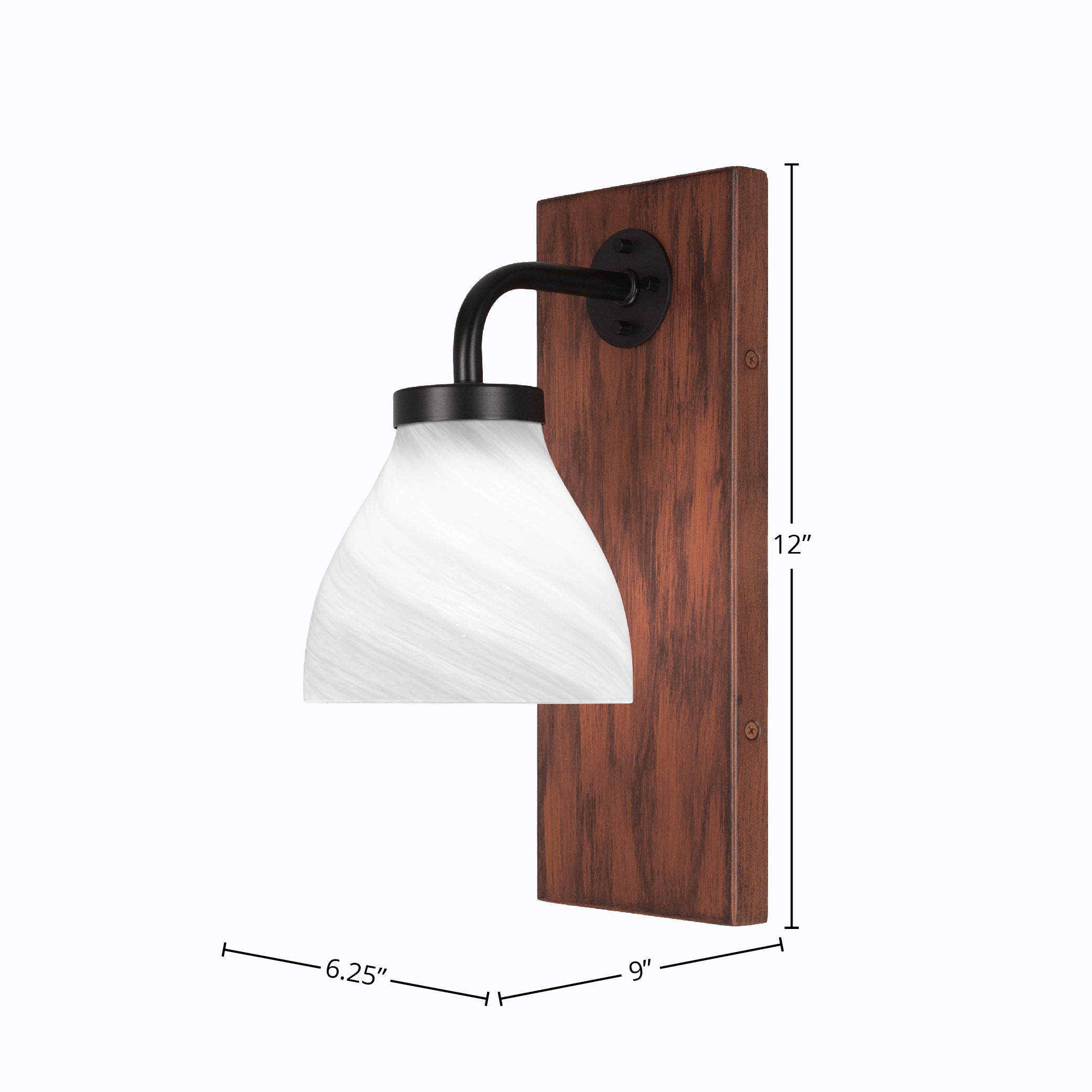 Oxbridge One Light Wall Sconce in Matte Black & Painted Wood-look Metal with 6.25" White Marble Shade