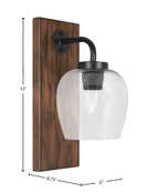 Oxbridge One Light Wall Sconce in Matte Black & Painted Wood-look Metal with 6" Clear Bubble Shade