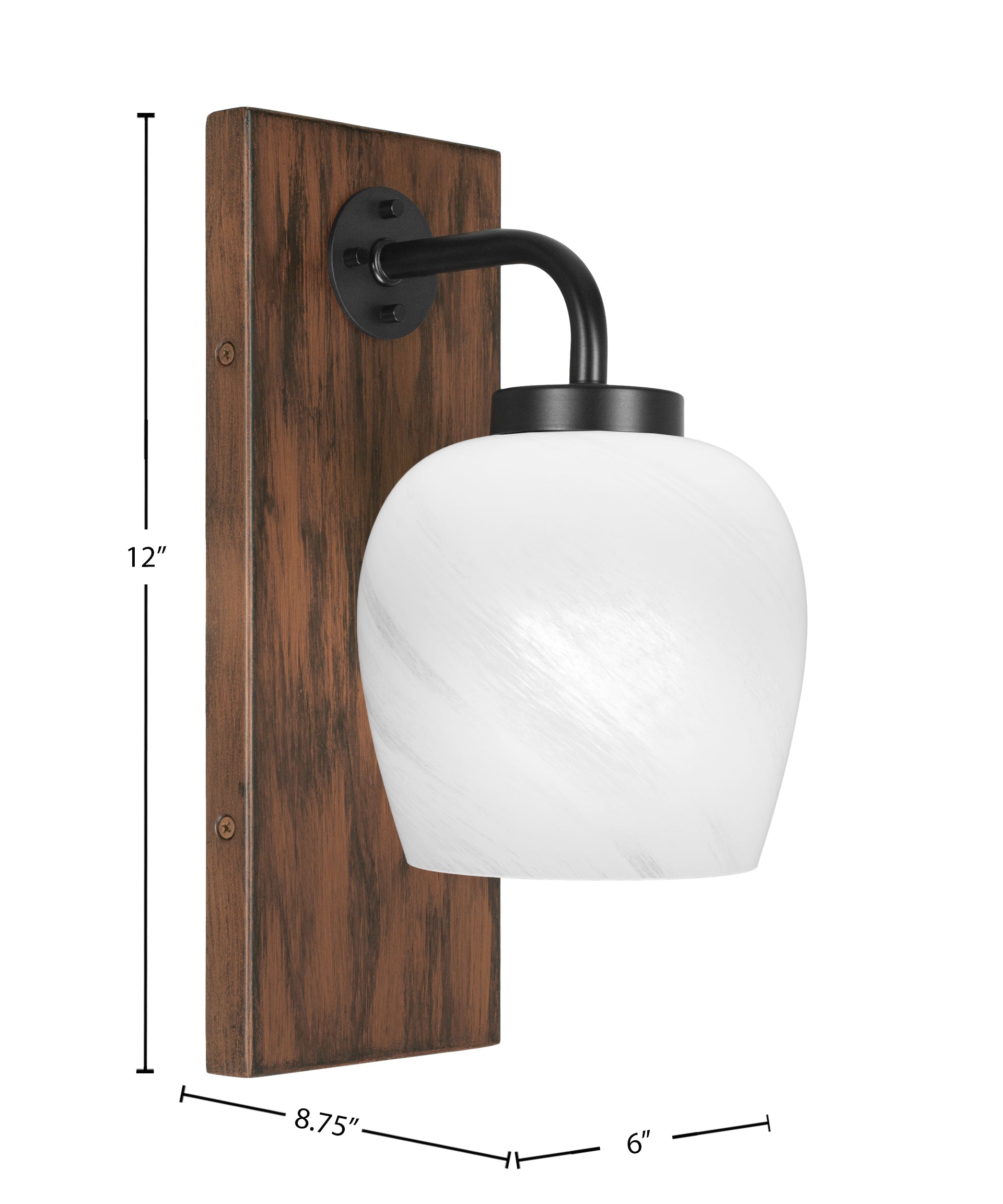 Oxbridge One Light Wall Sconce in Matte Black & Painted Wood-look Metal with 6" White Marble Shade