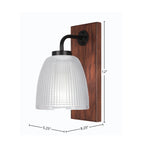 Oxbridge One Light Wall Sconce in Matte Black & Painted Wood-look Metal with 5" Clear Ribbed Shade