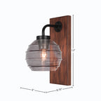 Oxbridge One Light Wall Sconce in Matte Black & Painted Wood-look Metal with 6" Smoke Ribbed Shade