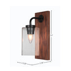 Oxbridge One Light Wall Sconce in Matte Black & Painted Wood-look Metal with 4" Square Clear Bubble Shade