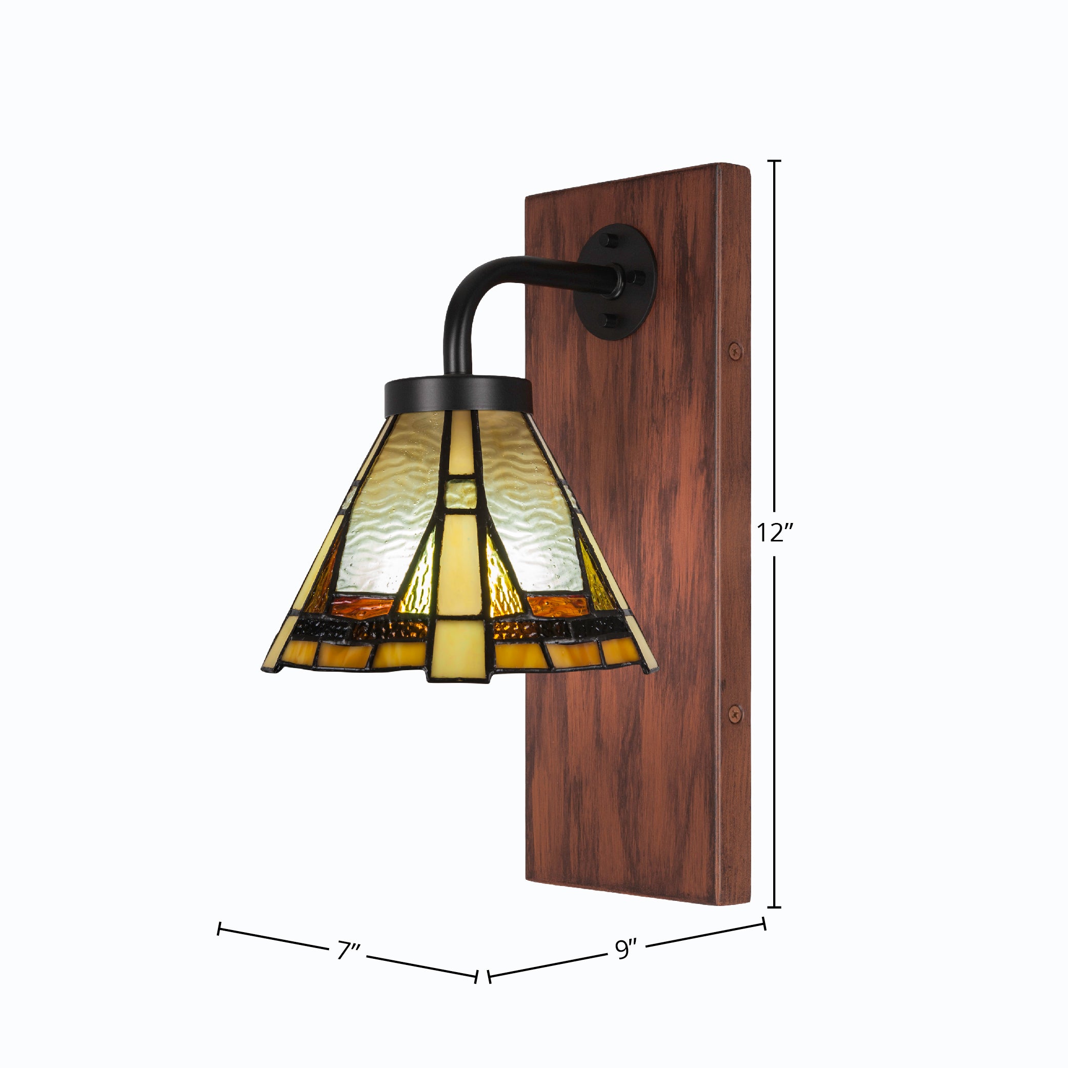 Oxbridge One Light Wall Sconce in Matte Black & Painted Wood-look Metal with 7" Zion Art Glass Shade
