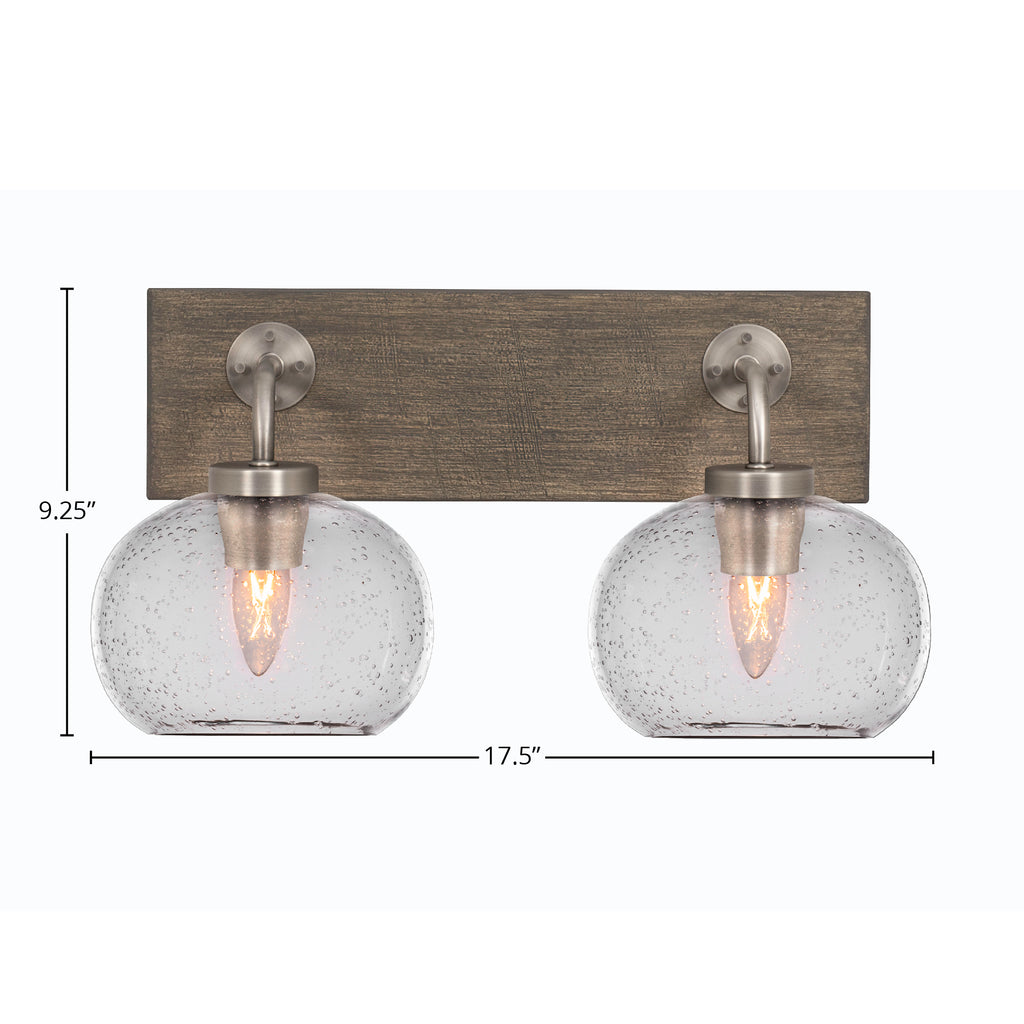 Oxbridge Two Light Bath Bar in Graphite & Painted Distressed Wood-look Metal with 7" Clear Bubble Shade