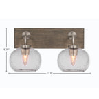 Oxbridge Two Light Bath Bar in Graphite & Painted Distressed Wood-look Metal with 7" Clear Bubble Shade