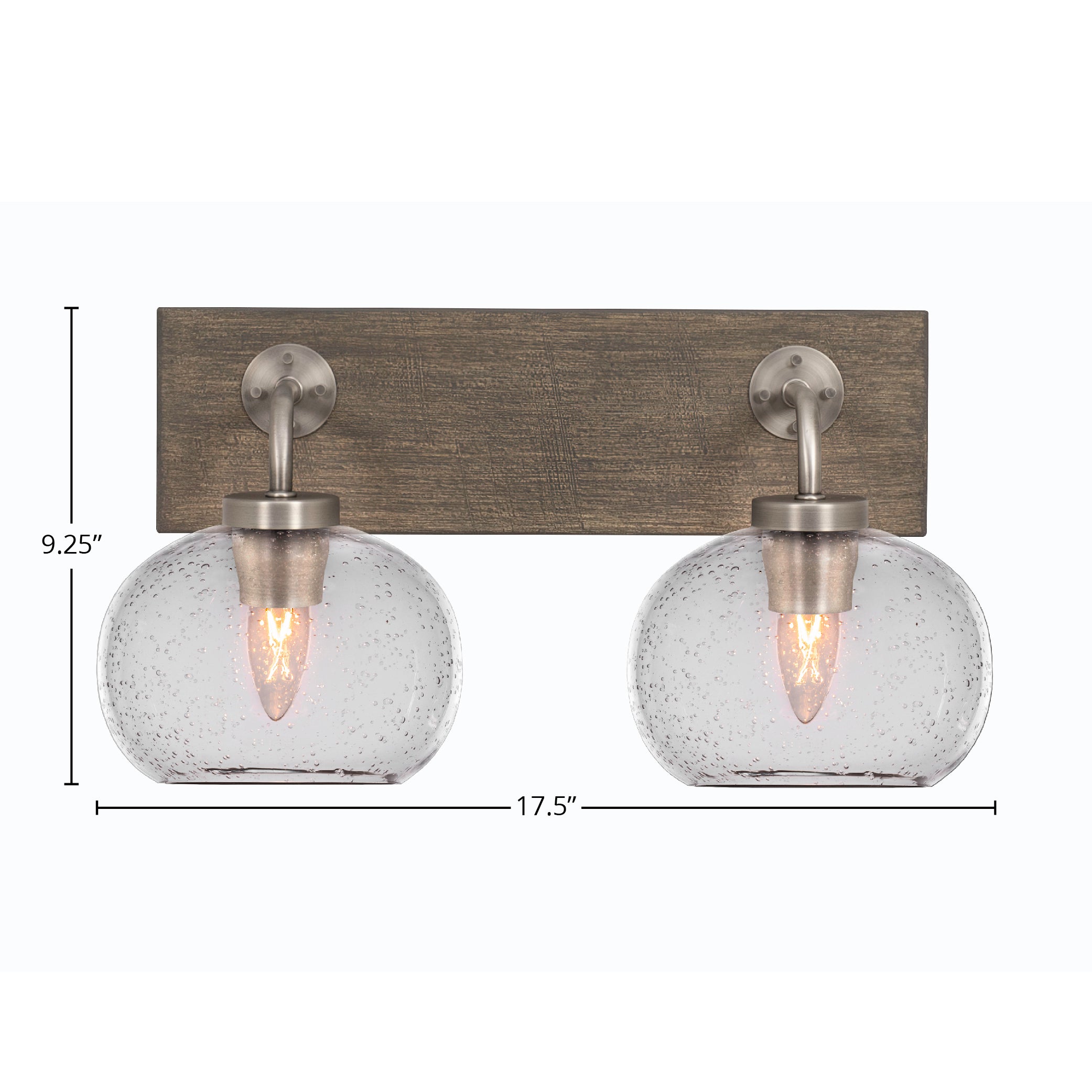 Oxbridge Two Light Bath Bar in Graphite & Painted Distressed Wood-look Metal with 7" Clear Bubble Shade