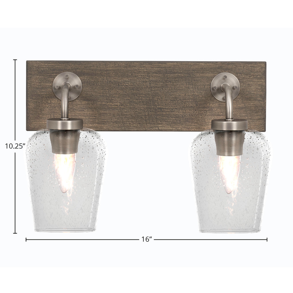 Oxbridge Two Light Bath Bar in Graphite & Painted Distressed Wood-look Metal with 5" Clear Bubble Shade
